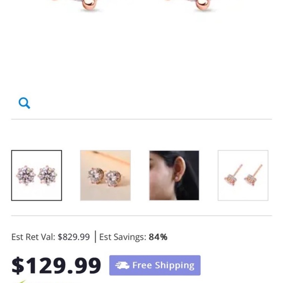 Pink Moissanite Stud Earrings, White Moissanite Accent Earrings, Vermeil Rose Go - Picture 8 of 9